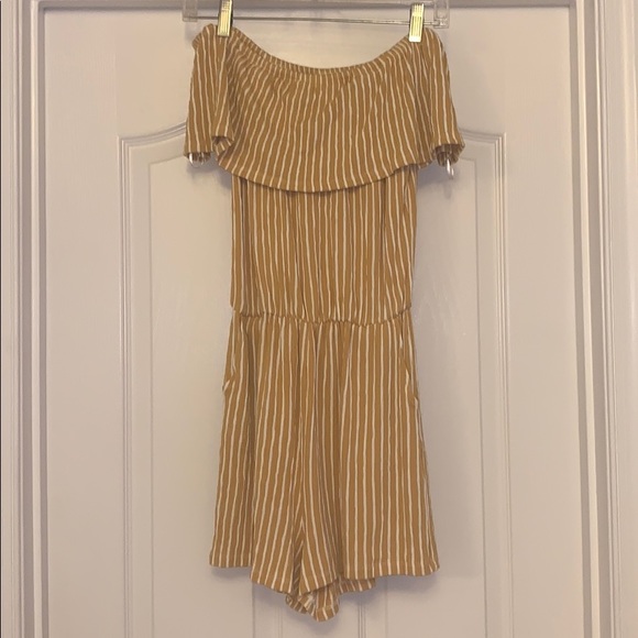 Love Tree Yellow and White Striped Romper - Picture 1 of 4